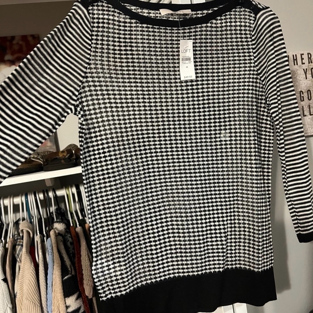 LOFT Black and White Patterned Sweater